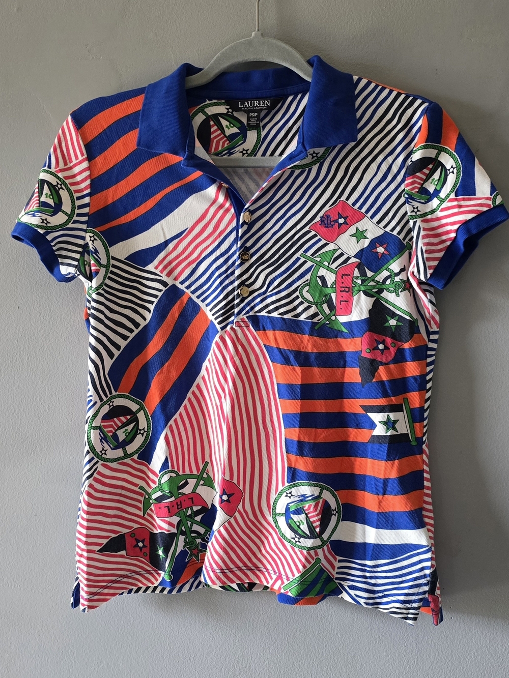 Ralph Lauren Womens Polo Shirt Nautical Boats And Achors  Size Small.